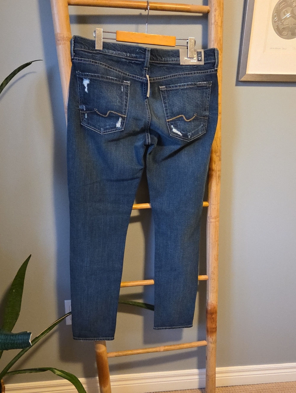 7 For All Mankind Dark Blue Distressed Boyfriend Jeans